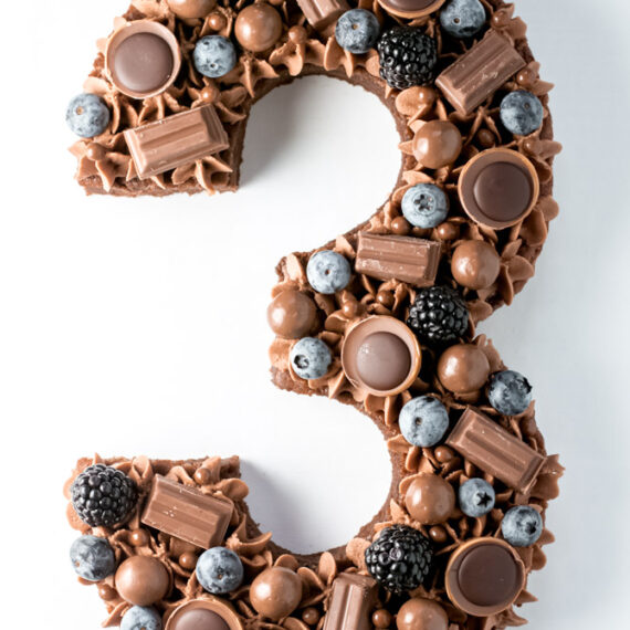 Chocolate number cake with fresh berries and lots of chocolate