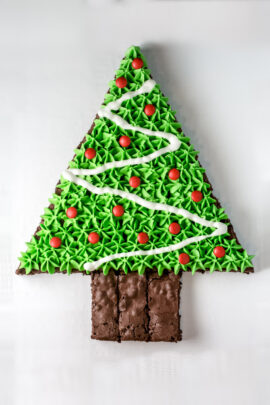 Frosted and decorated Christmas tree brownie recipe