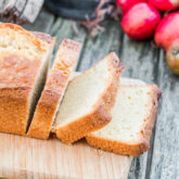 Buttery classic pound cake slices on a fall table