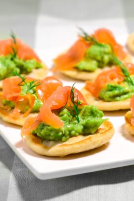 Blinis with avocado and salmon