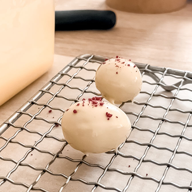 Marzipan Easter eggs coated in white chocolate