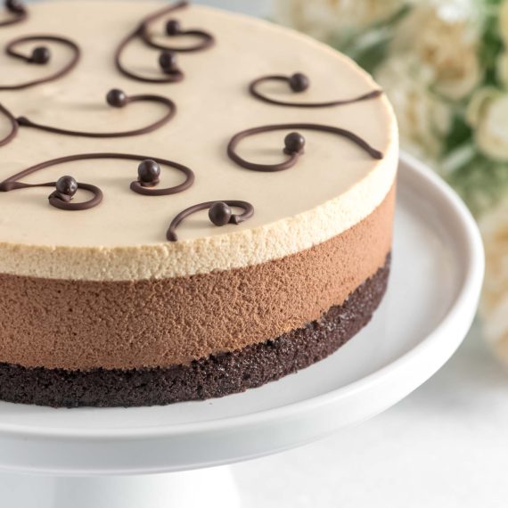 Chocolate Mousse Cake with Caramel and Chocolate Swirls