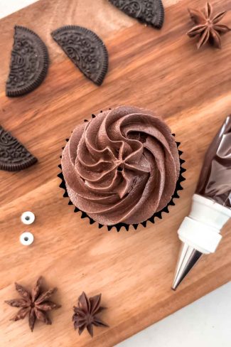 Chocolate buttercream on chocolate cupcake