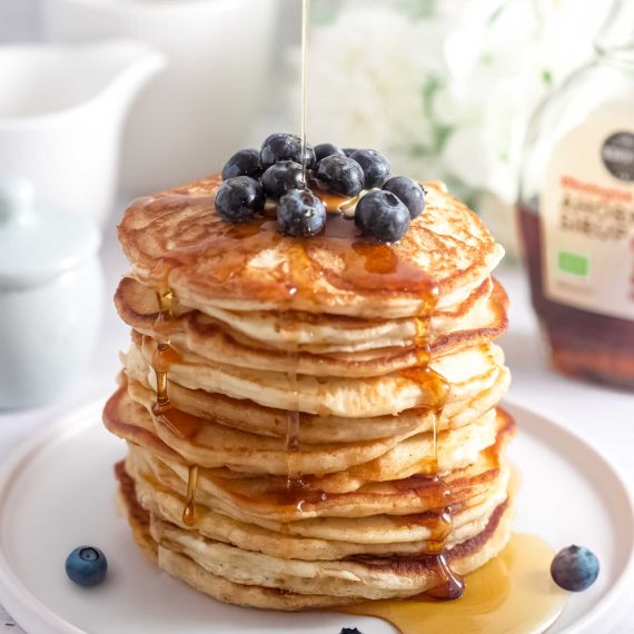 Stack of fluffy American pancakes on a plate