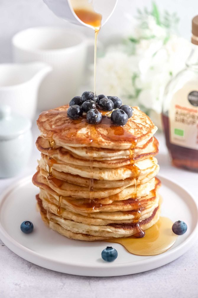 Stack of fluffy American pancakes on a plate