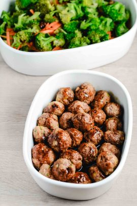 Teriyaki chicken meatballs with stir-fried vegetables