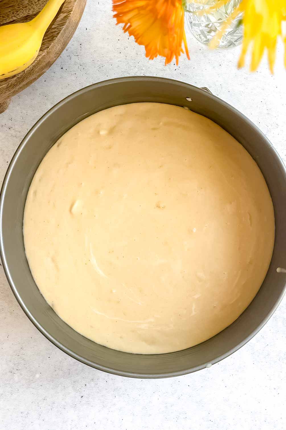 Banana cake baked in a springform pan