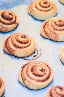 Mini Danish cinnamon rolls arranged on a plate