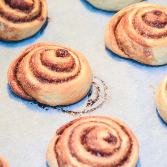 Mini Danish cinnamon rolls arranged on a plate