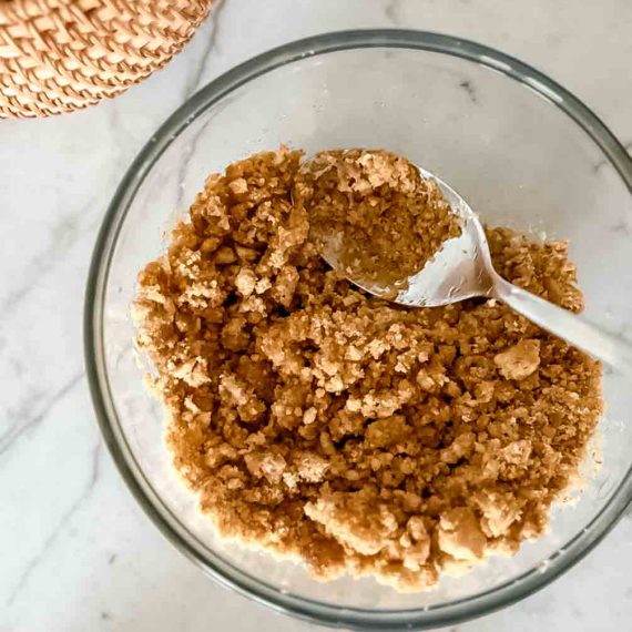 Crumbled biscuit dough for mousse cake base