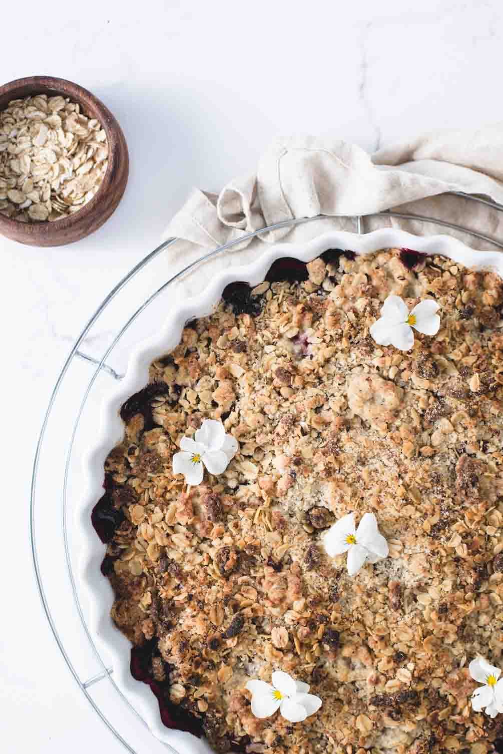 Blueberry crumble with golden crumb topping