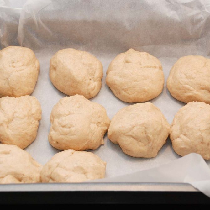 Spelt roll dough before baking
