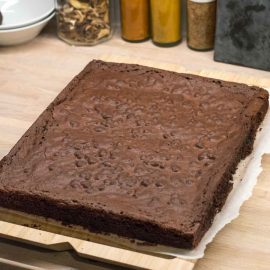 Christmas tree brownie cake on a plate
