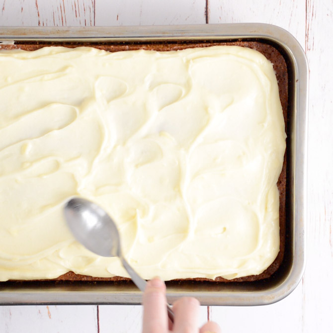 Carrot cake topped with cream cheese frosting