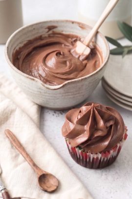 Bowl of chocolate cream cheese frosting