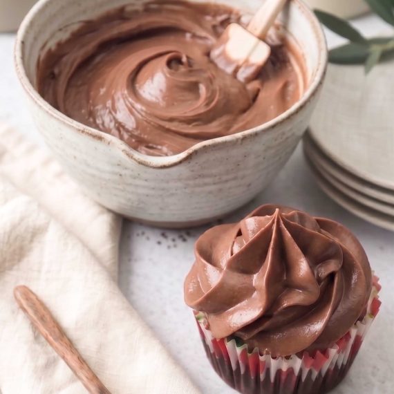 Bowl of chocolate cream cheese frosting