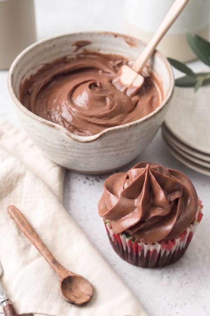Bowl of chocolate cream cheese frosting