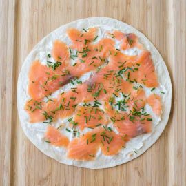 Salmon pinwheels made with cream cheese and tortilla wraps