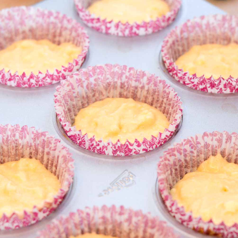 Lemon cupcake batter in a mixing bowl