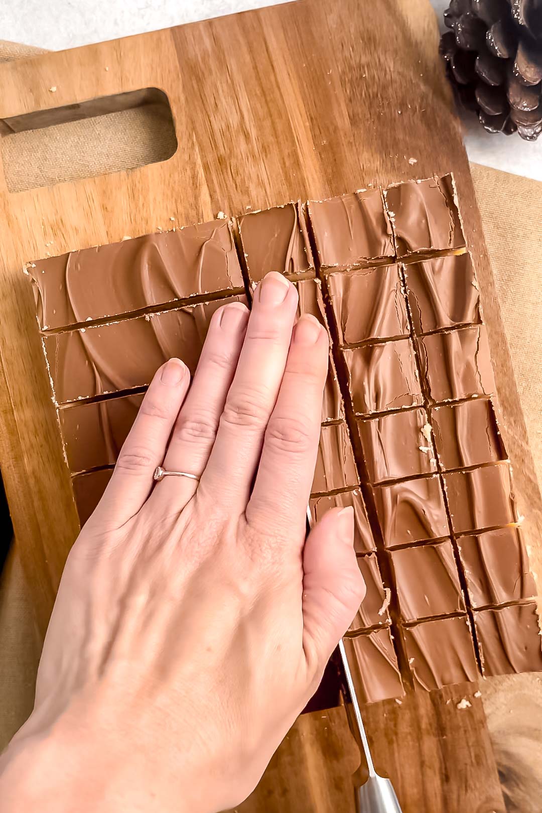 Cutting homemade Twix bars into even squares