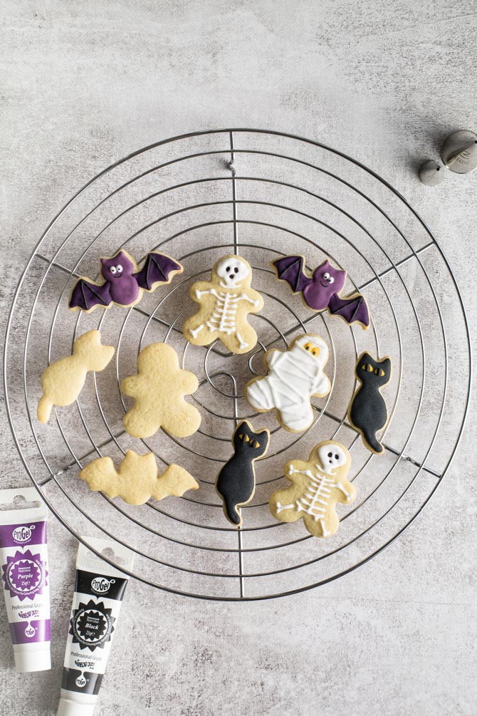 Halloween sugar cookies decorated with colorful icing