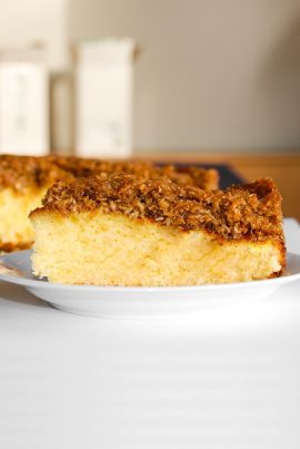 Slice of Danish coconut dream cake on a plate