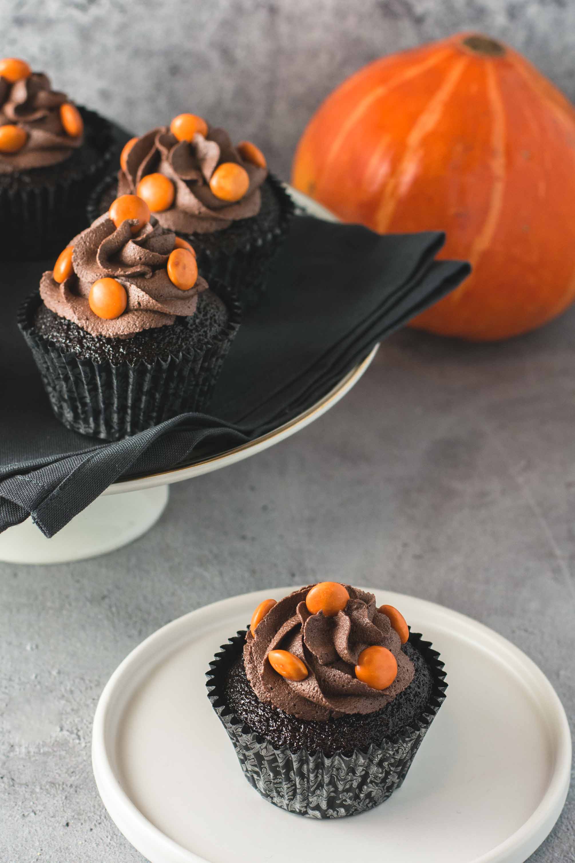 Chocolate cupcakes decorated for Halloween