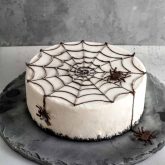 Halloween ice cream cake with a spider web pattern on top