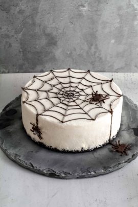 Halloween ice cream cake with a spider web pattern on top
