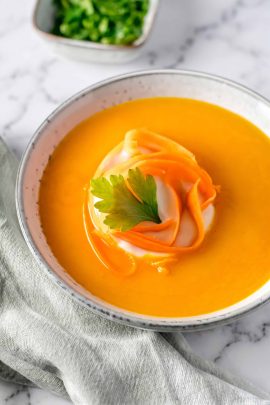 Bowl of creamy Hokkaido pumpkin soup