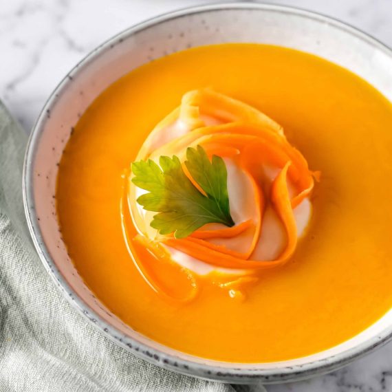 Bowl of creamy Hokkaido pumpkin soup