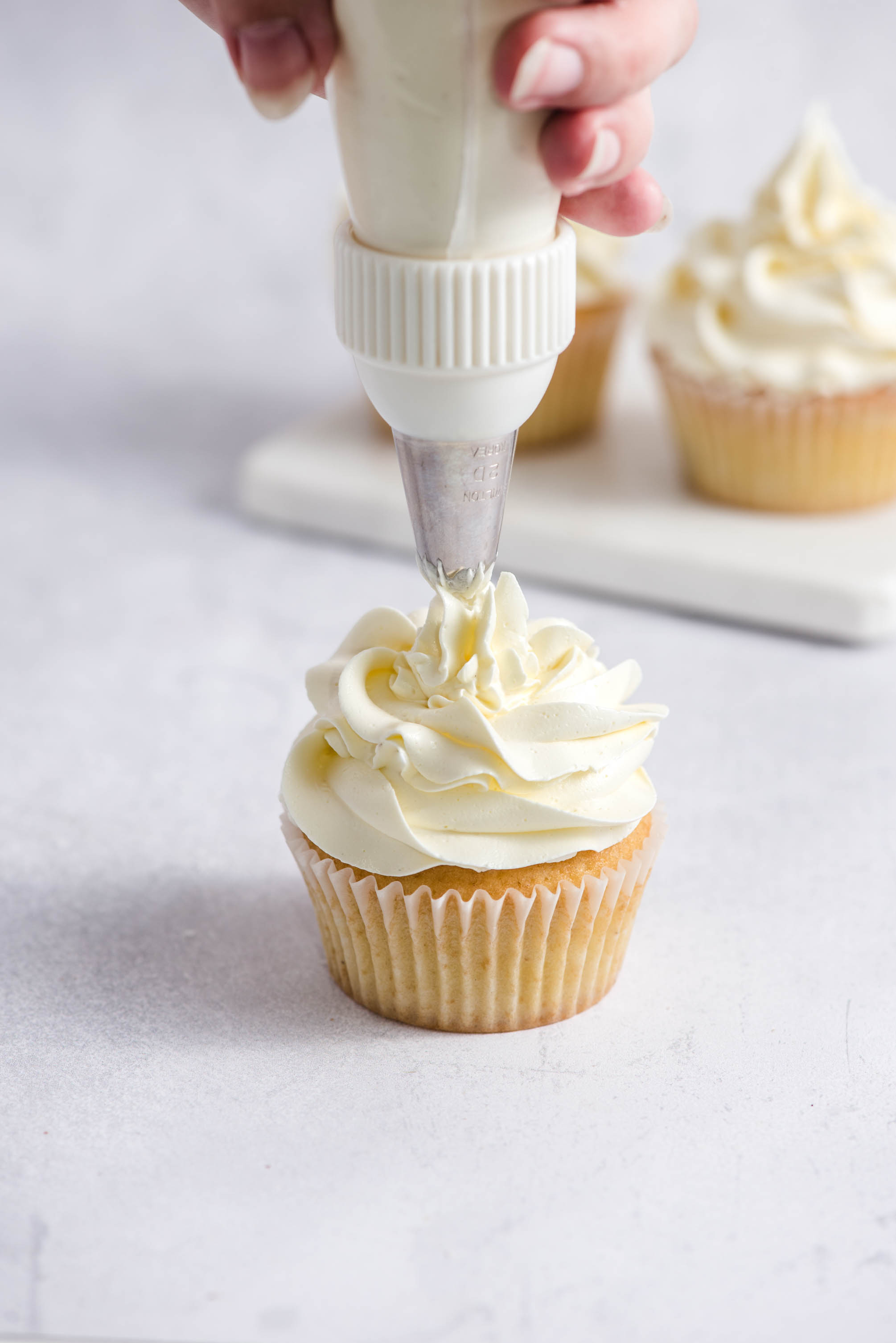 Close view of whipped Italian meringue buttercream