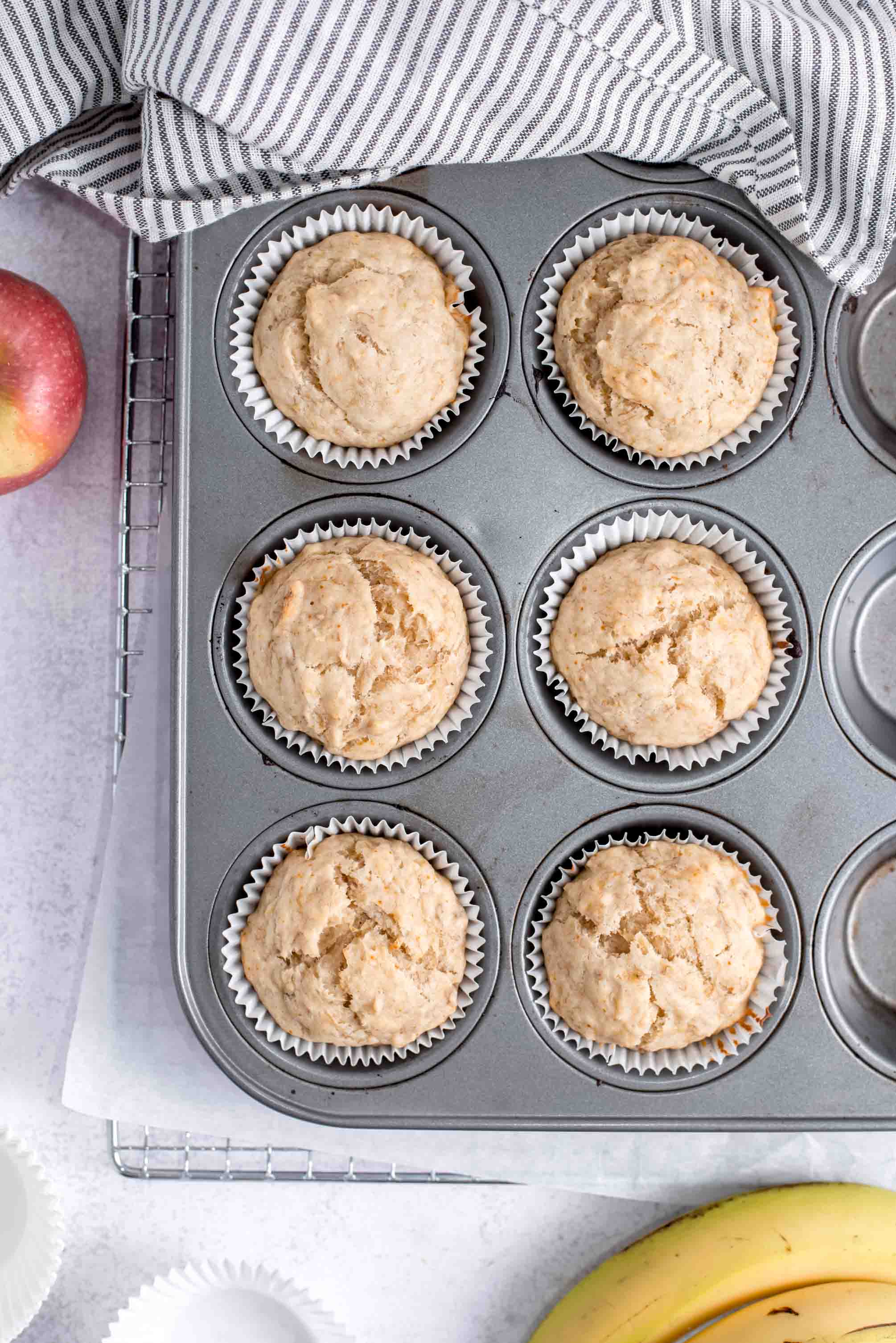 Banana apple muffins on a plate for kids