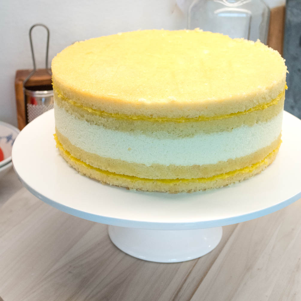 Chocolate layer cake with mango mousse filling