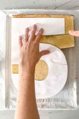 Number-shaped template used to cut cake layers