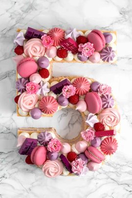 Raspberry number cake made for a girl's birthday