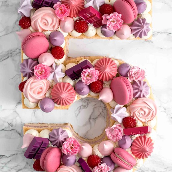 Raspberry number cake made for a girl's birthday