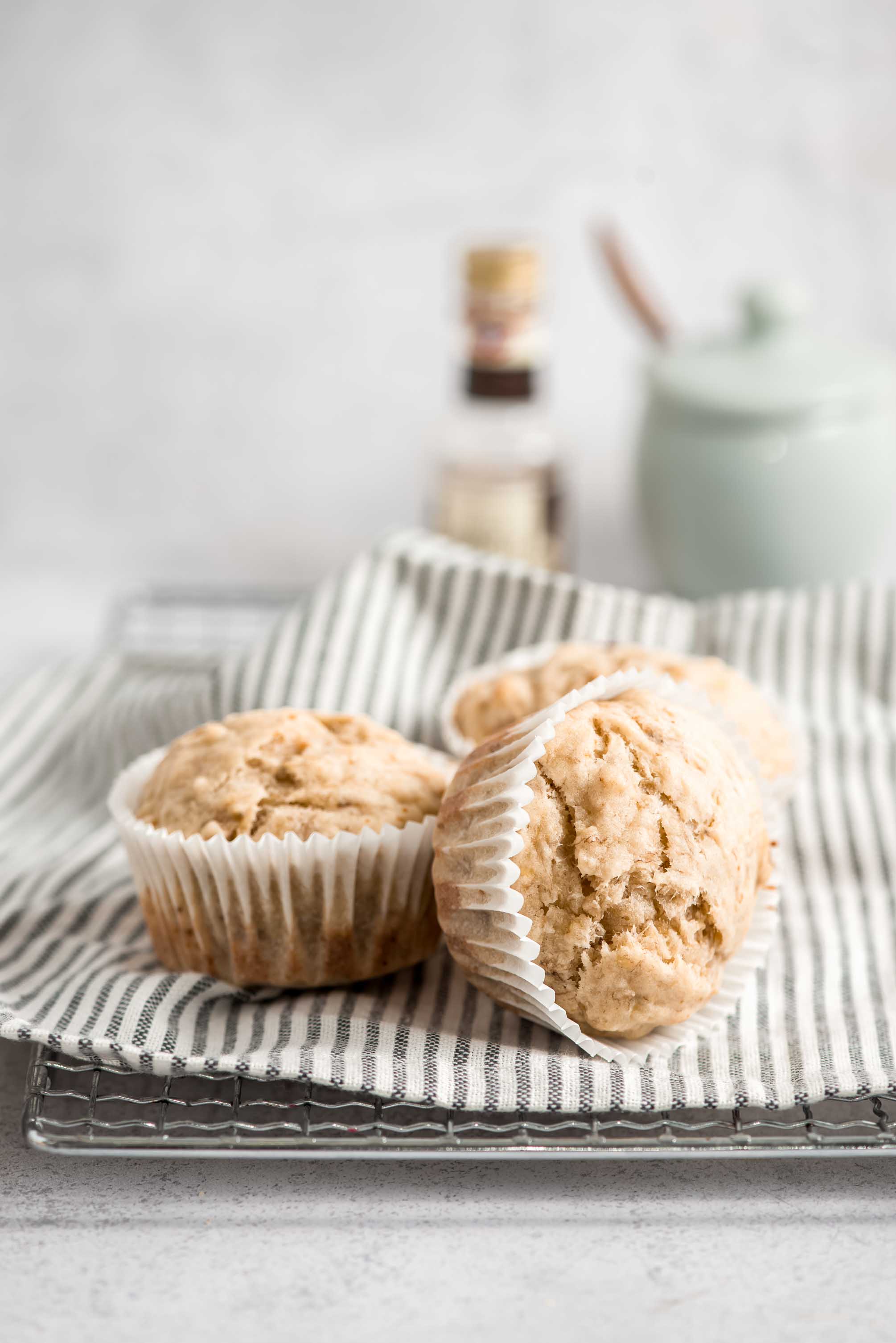 Sugar free banana apple muffins cooling on a rack