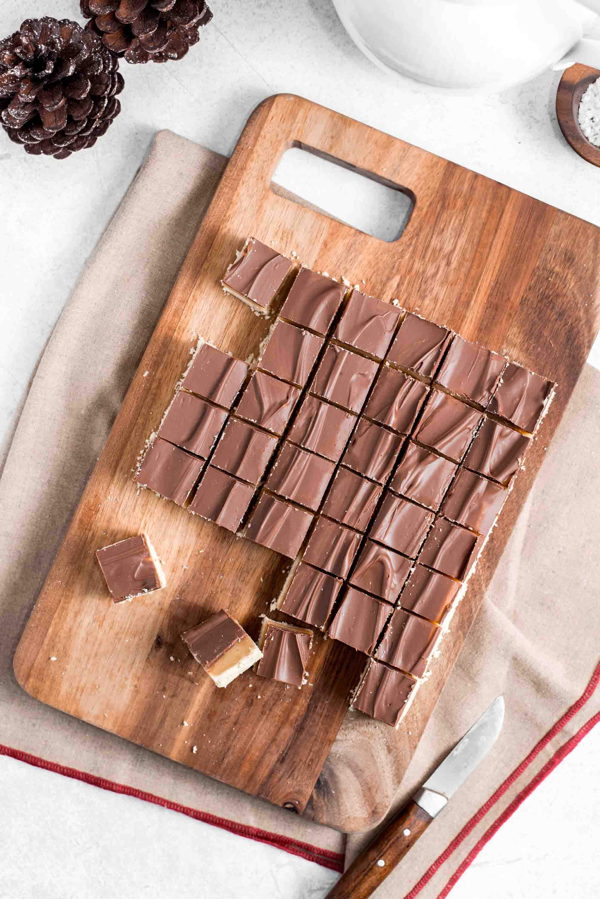 Homemade Twix bars cut into squares