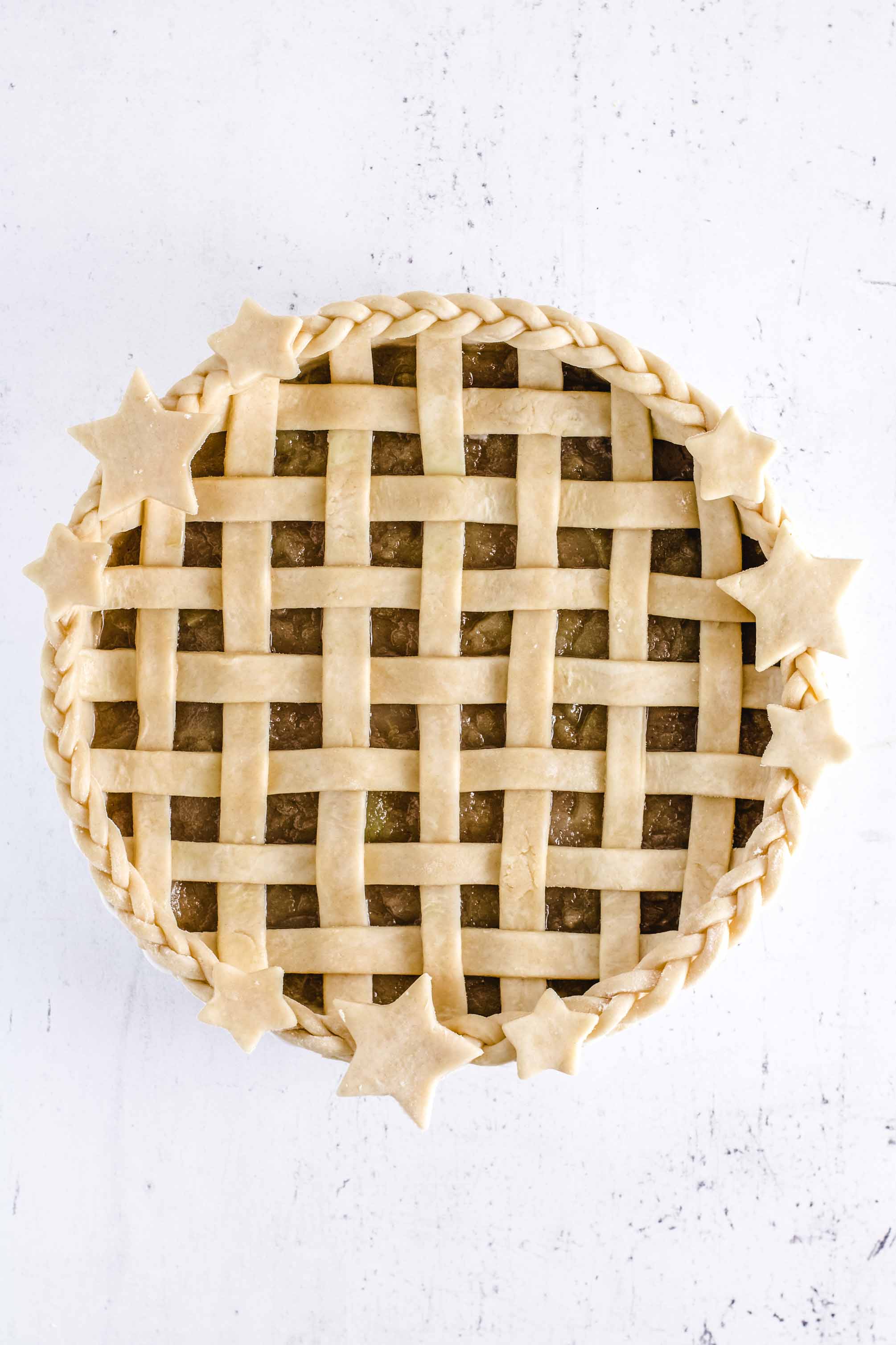 Whole American apple pie with a golden lattice crust