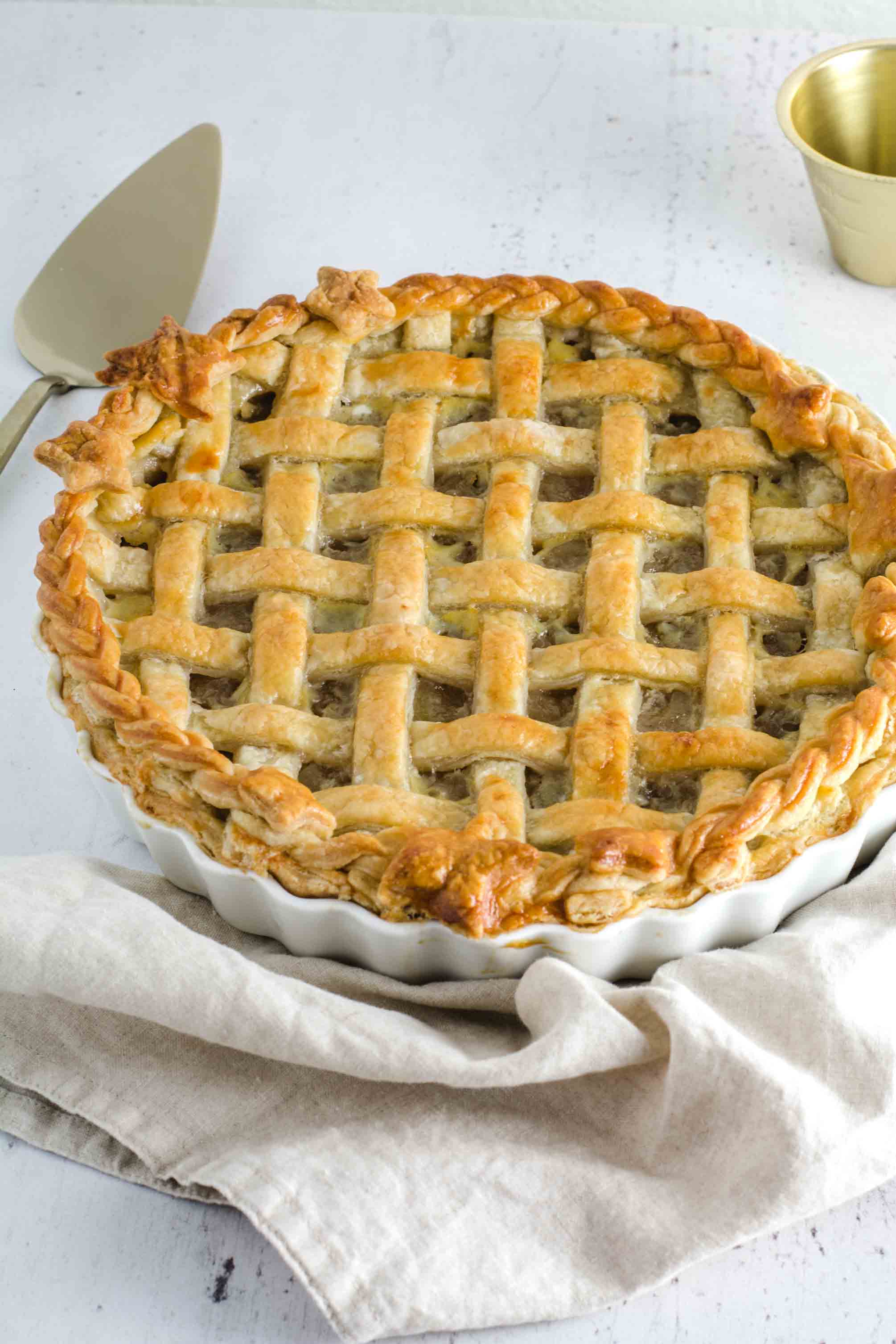 Baked apple pie with a golden brown crust