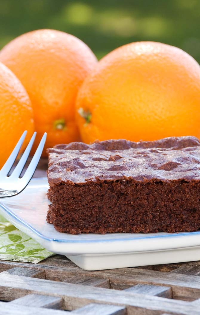 Slice of chocolate orange cake on a plate