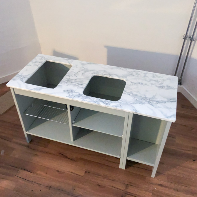 IKEA play kitchen marble countertop
