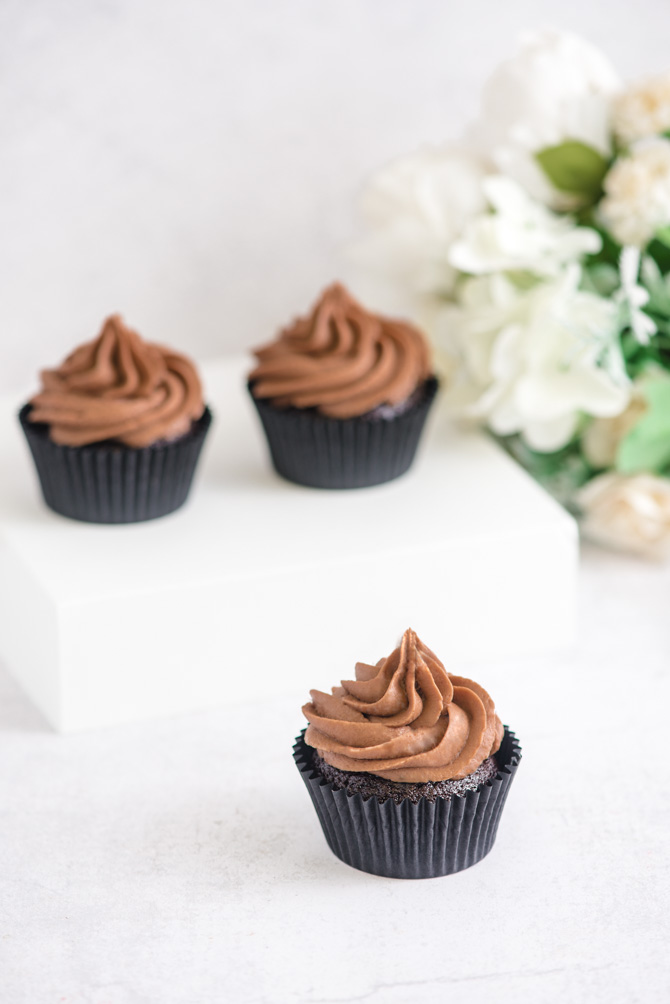 Piped chocolate buttercream frosting
